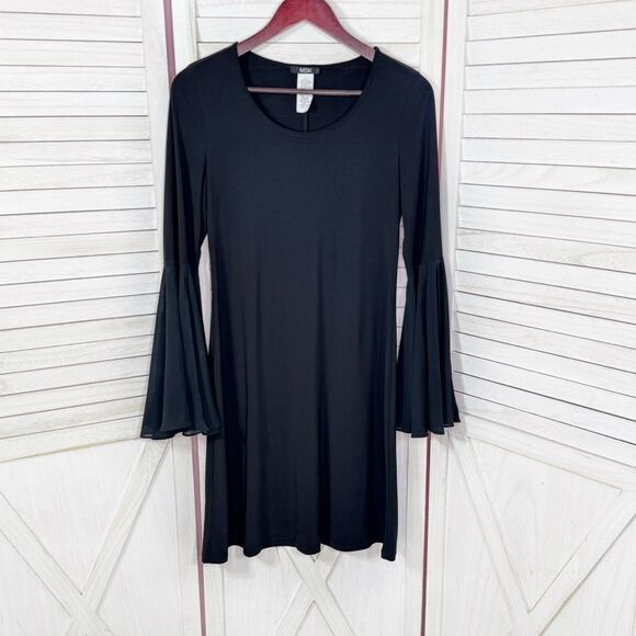 MSK Chiffon Bell Sleeve Jersey Sheath Dress Black Small Gothic Bewitched Boho - Picture 7 of 11